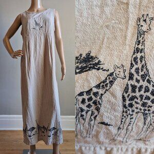 Vintage 90s Jaclyn Smith Linen Maxi Dress Giraffe Safari Lagenlook Size Large